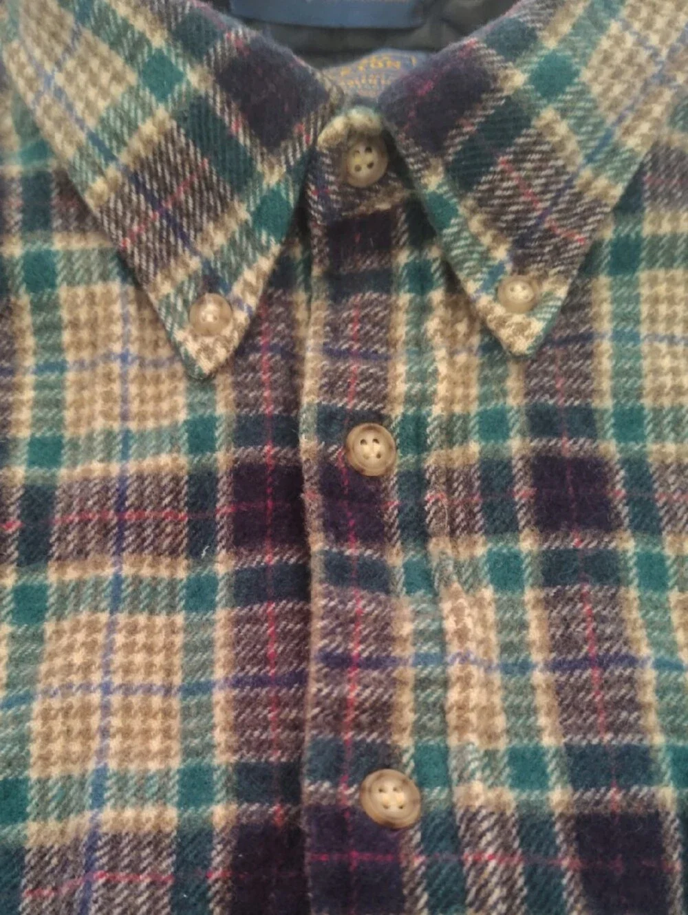 Boys XL Vintage Pendleton Green & Purple Plaid Shirt 100% Virgin Wool